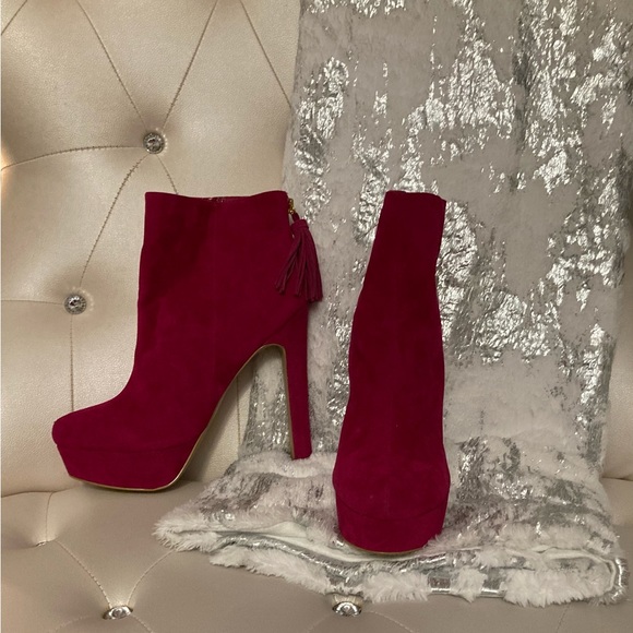 NEW Colin Stuart Fuchsia Faux Suede Platform Back Zip Ankle Boots Size 11B - Picture 5 of 15